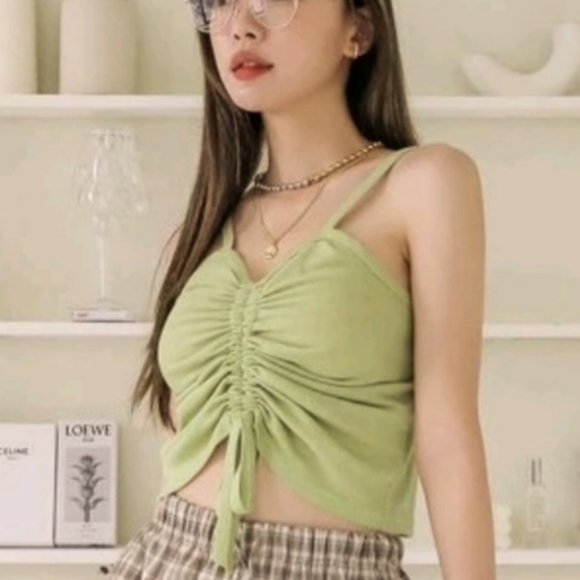 Dazy Adjustable Rouched Drawstring Tank Sage Green - Picture 4 of 14